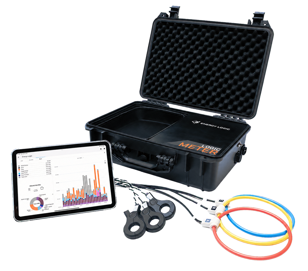 Valise Logic Meter ouverte avec sa tablette et ses accessoires de mesure